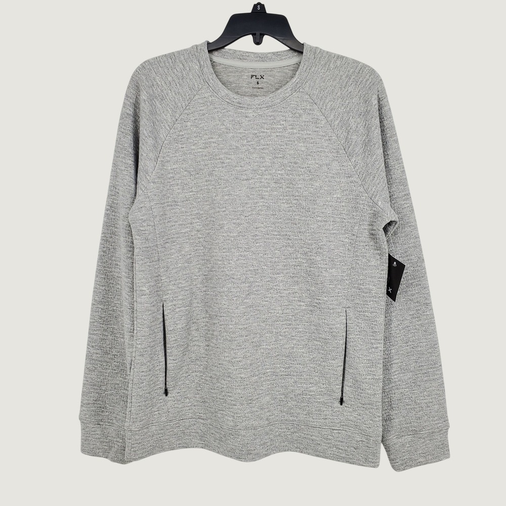 FLX Premium‎ Textured Knit Crewneck Sweatshirt Small Flint Gray Kangaroo Pocket